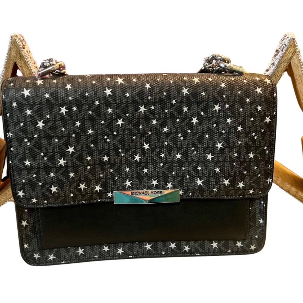 Michael Kors Jade Black & White Star Chain Crossbody Purse with Dust Bag
